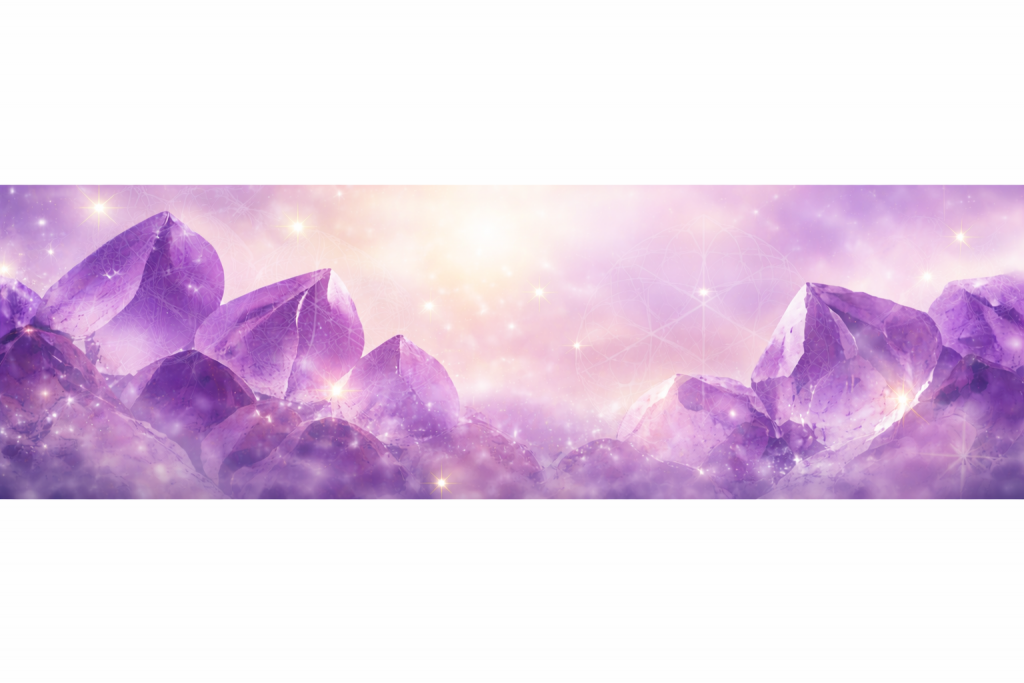 cristaux d'améthyste et lumière chaude dorée