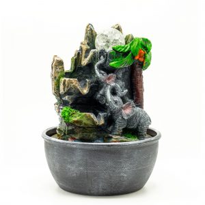 Fontaine d’intérieur éléphants & palmier – Cascade zen 25 cm