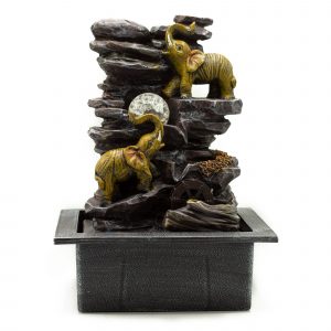 Fontaine d’intérieur éléphants – Boule de cristal & roue à eau – 35 cm