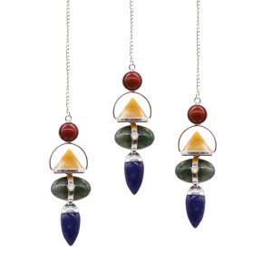 Pendule des Quatre Éléments – Jaspe Rouge, Aventurine Jaune, Agate Mousse, Sodalite & Pierre de Lune
