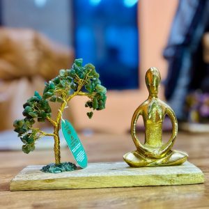 Jardin Zen en Pierres Naturelles – Pose Padmasana – Aventurine Verte – Arbre Incliné 100 Pierres