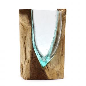 Vase artistique en verre fondu sur bois – Forme V
