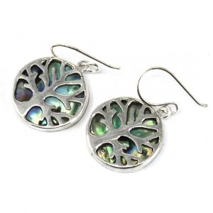 Boucles d’Oreilles Arbre de Vie en Argent – Abalone 15 mm