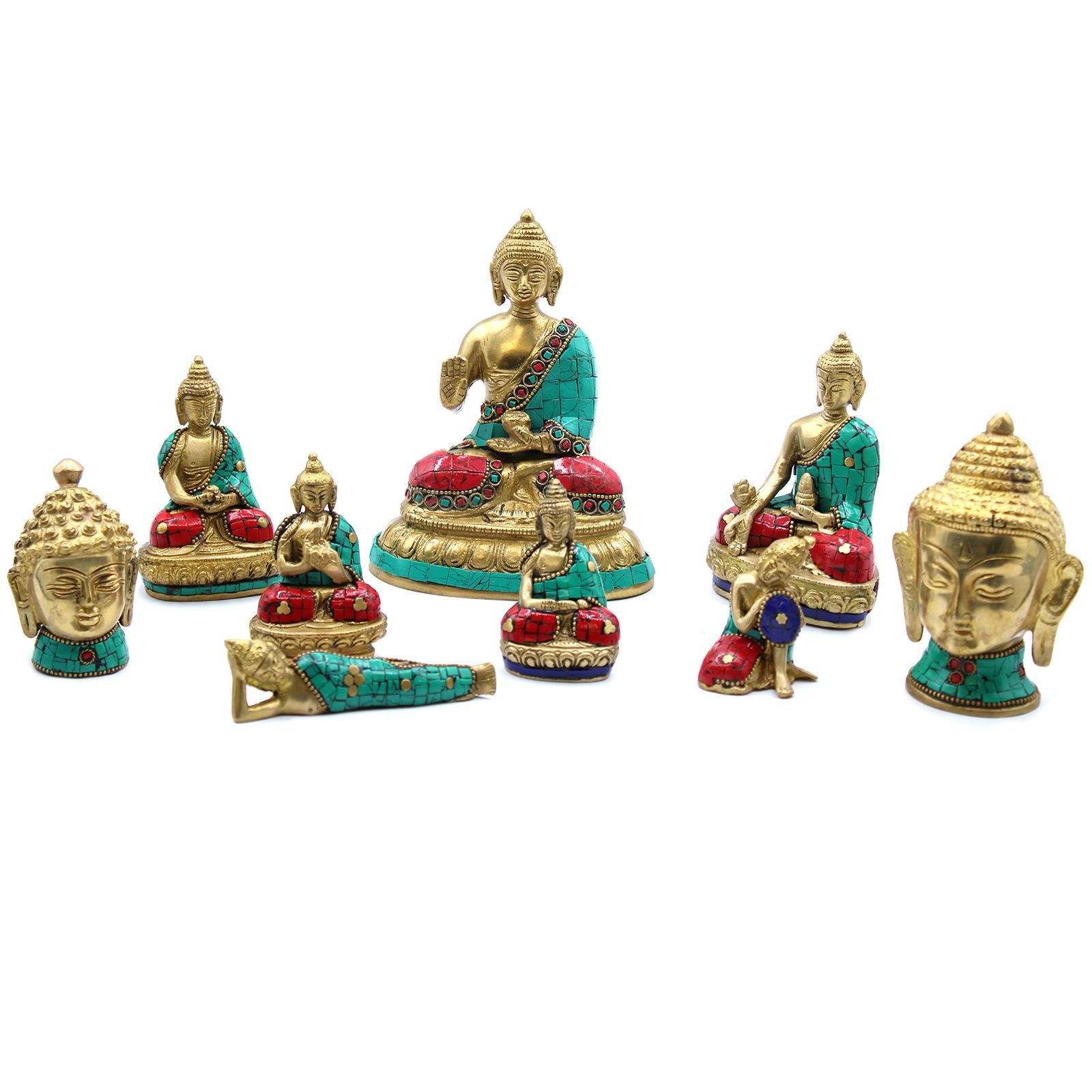 Statue Bouddha en laiton – Mains abaissées – 11,5 cm – turquoise & cornaline – Image 3