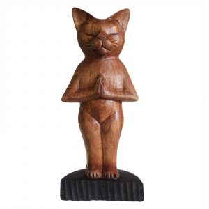 Chat de yoga en bois sculpté à la main – Posture debout