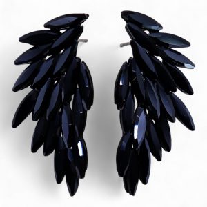 Boucles d’Oreilles Ailes d’Ange – Verre Noir Vintage – Jet Black