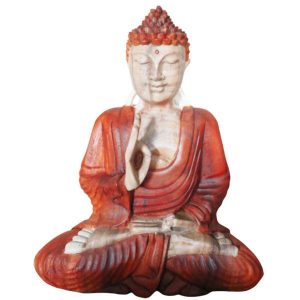 Statue Bouddha sculptée à la main – Bois de suar – 30 cm (enseignement)