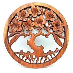 Arbre de Vie Frangipanier – Panneau mural en bois sculpté – 40 cm