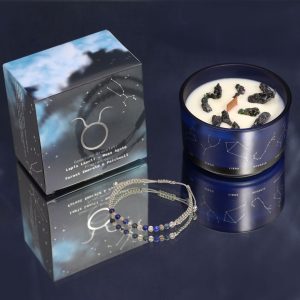 Bougie Zodiaque Taureau – Bougie parfumée & bracelet en pierres naturelles