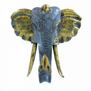 Tête d’Éléphant décorative – Grand format – Or & Gris patiné