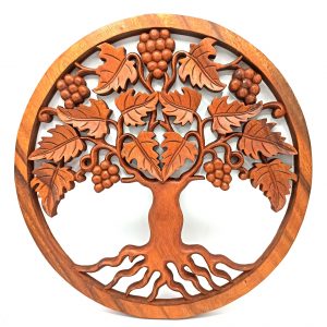 Arbre de Vie aux Raisins – Panneau mural en bois sculpté