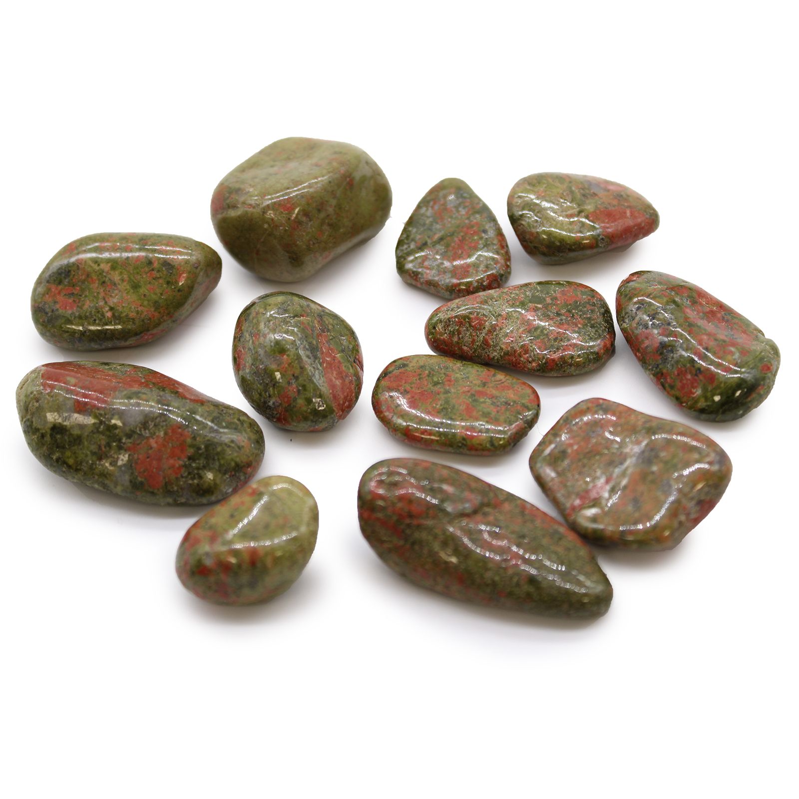 Unakite – Lot de 12 pierres roulées – Taille moyenne