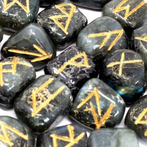 Jeu de runes en labradorite – Set de 25 pierres avec pochette