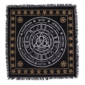 Nappe d’autel ésotérique frangée – motif Vie Mort Renaissance
