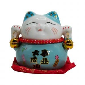 Tirelire Maneki-neko bleue en céramique – Chat porte-bonheur