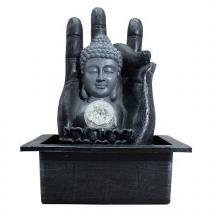 Fontaine d’intérieur Bouddha avec boule cristal lumineuse – 20×25×35 cm