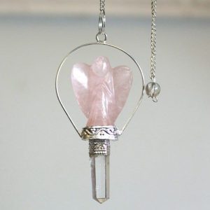 Pendule ange en quartz rose naturel avec anneau pour guidance