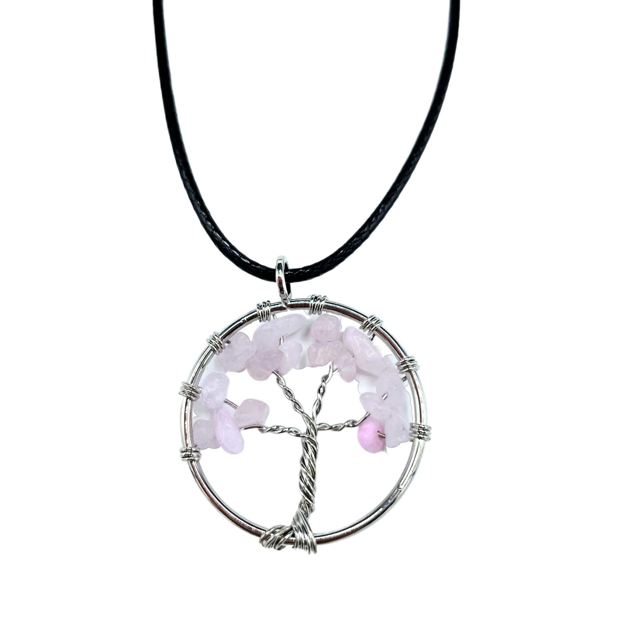 Collier arbre de vie quartz rose