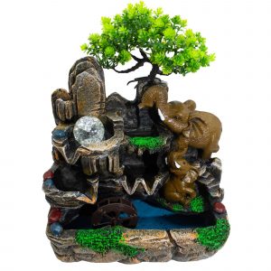 Fontaine d’intérieur décorative éléphants avec boule cristal et lumière – 30×20×35 cm