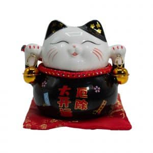 Tirelire Maneki-neko noire – Chat porte-bonheur en céramique