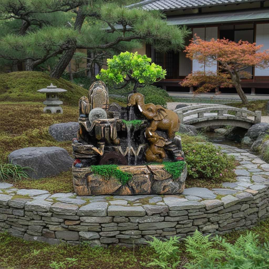 Fontaine d’intérieur décorative éléphants avec boule cristal et lumière – 30×20×35 cm – Image 4