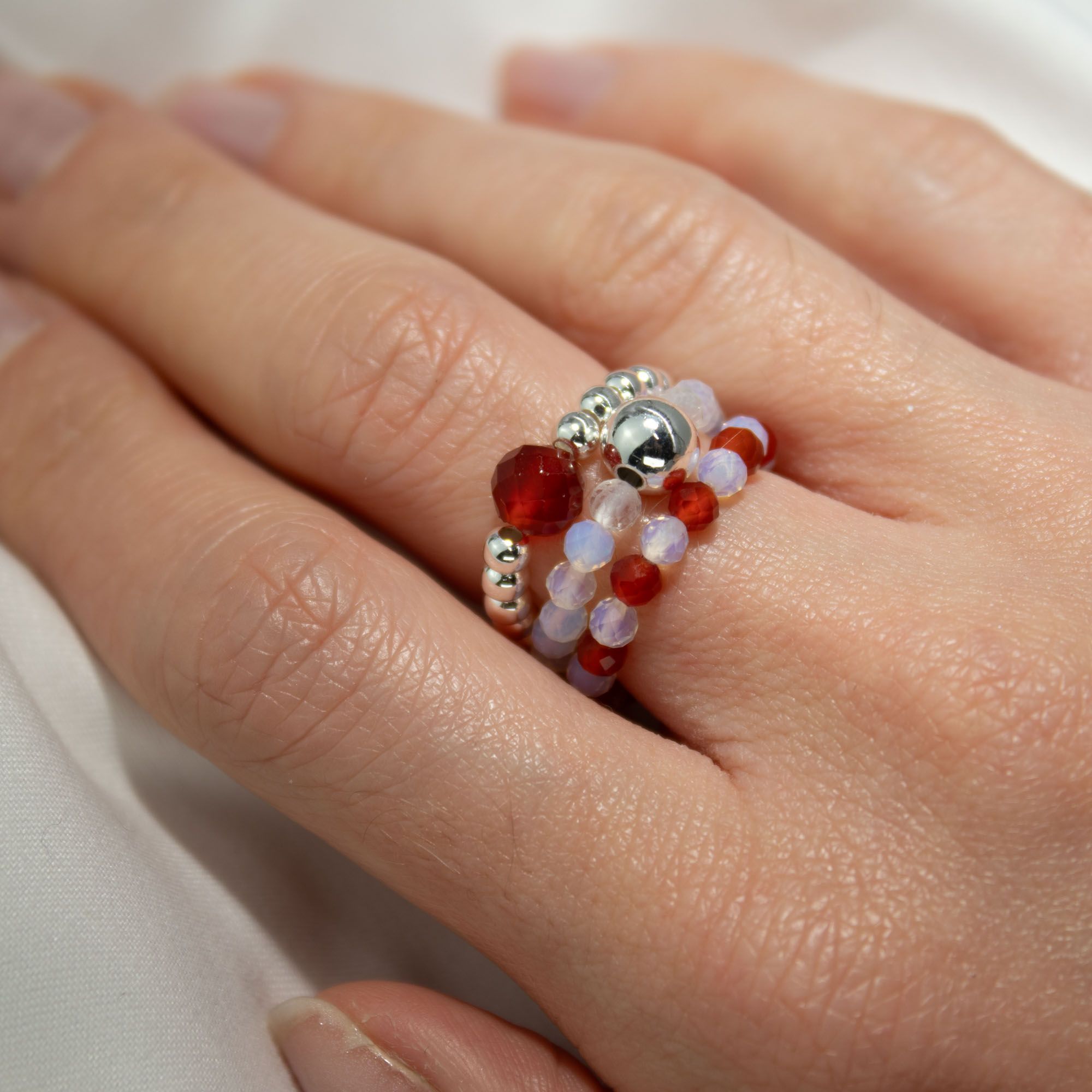 Bague trio en pierres naturelles « Nymph Spirit – Lune Rouge »
