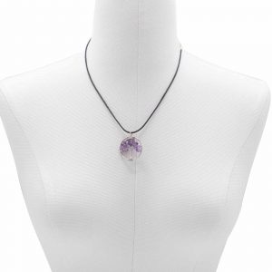 Collier arbre de vie en améthyste violette naturelle monture argentée avec cordon noir