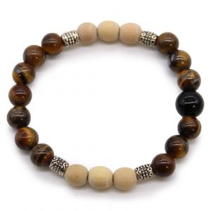 Bracelet Tri Hita Karana Strength en œil de tigre et perles bois naturelles