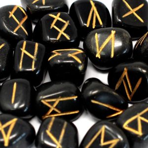 Runes divinatoires en agate noire – Jeu de 25 pierres naturelles avec pochette