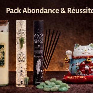 Pack Abondance et Réussite Lumen Arca — aventurine, encens rituel, bougie, maneki-neko