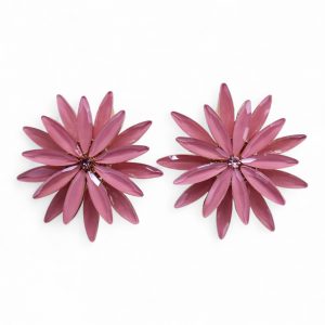 boucles d’oreilles fleur en verre rose style vintage