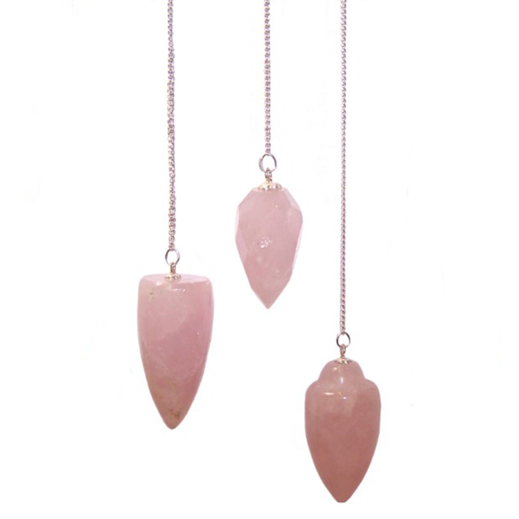 pendule en quartz rose naturel suspendu à une chaîne pour radiesthésie