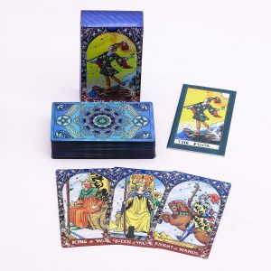 jeu de tarot mandala bleu avec 78 cartes illustrées et coffret de rangement pour tirages de tarot et divination