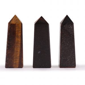 Pointes obélisques en œil de tigre naturel poli, environ 5 cm, aux reflets brun doré chatoyants — Lumen Arca