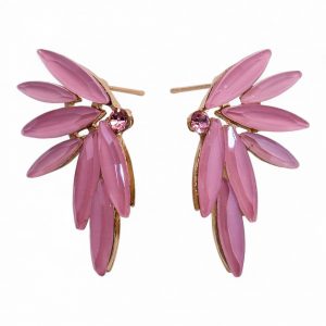 boucles d’oreilles ailes féeriques en verre rose style vintage