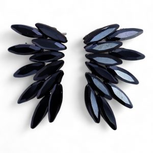 boucles d’oreilles noires vintage en verre style ailes féeriques