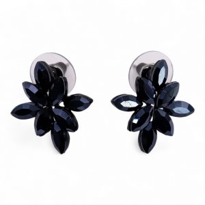 boucles d’oreilles fleur noire en verre facetté style vintage