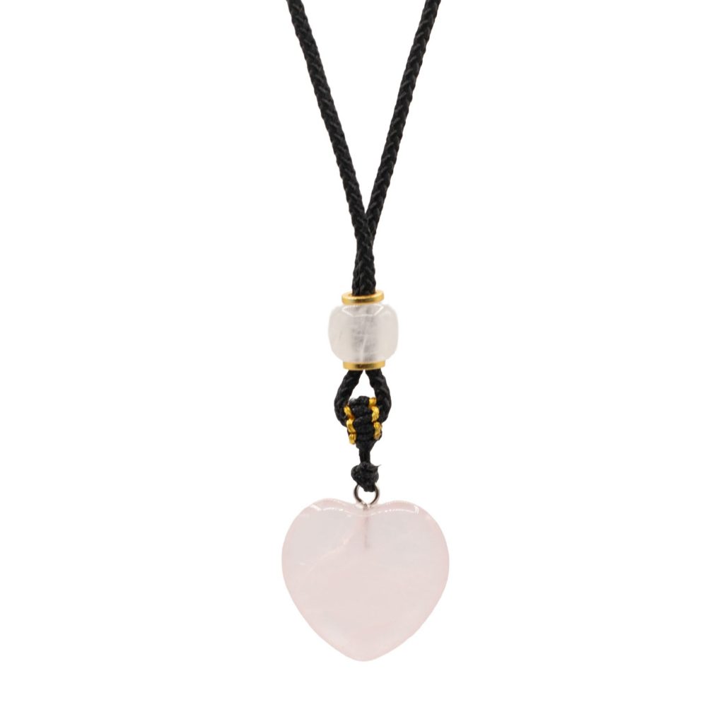 Collier Cordon Pendentif Quartz Rose Cœur
