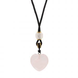 collier pendentif cœur en quartz rose naturel sur cordon ajustable