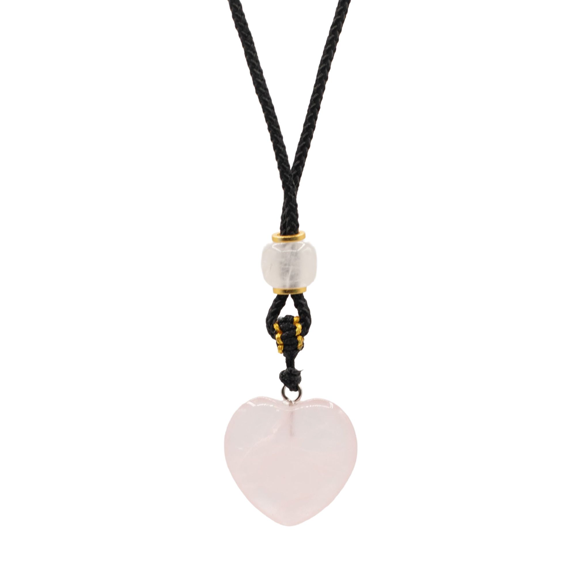 Collier cordon pendentif cœur en quartz rose naturel chakra du cœur