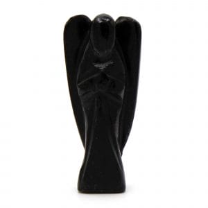 Ange gardien sculpté à la main en agate noire naturelle polie, noir profond brillant, 5 cm — Lumen Arca