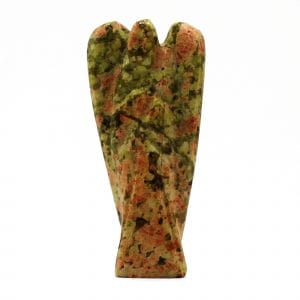 Ange gardien sculpté à la main en unakite naturelle polie, nuances vert et rose saumon, 6 cm — Lumen Arca