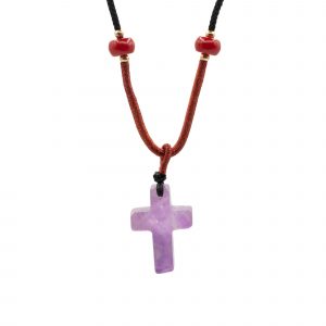 collier cordon avec pendentif croix en améthyste naturelle