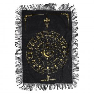 tissu divination pendule noir or oeil mystique cercle zodiacal autel spirituel