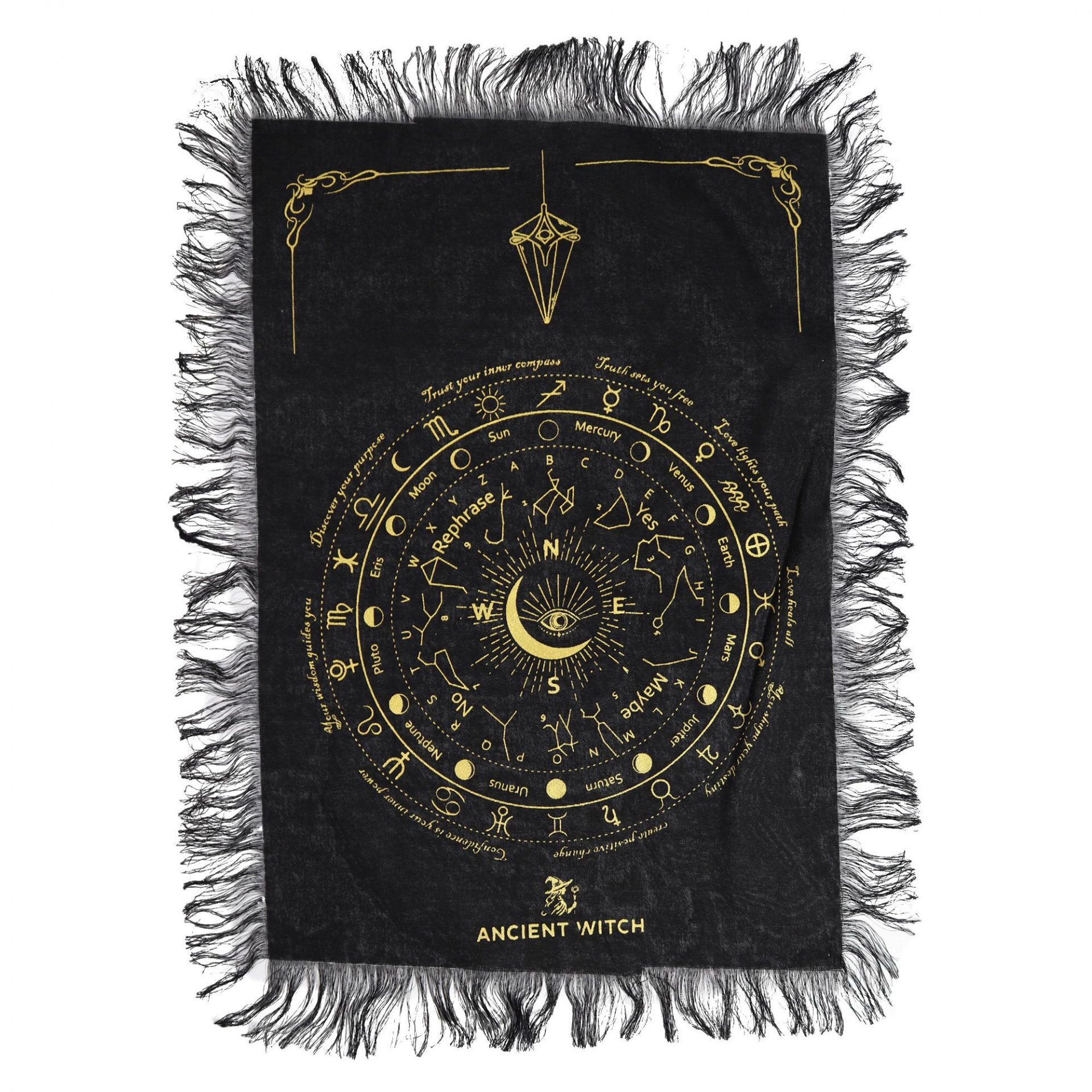 tissu divination pendule noir or oeil mystique cercle zodiacal autel spirituel
