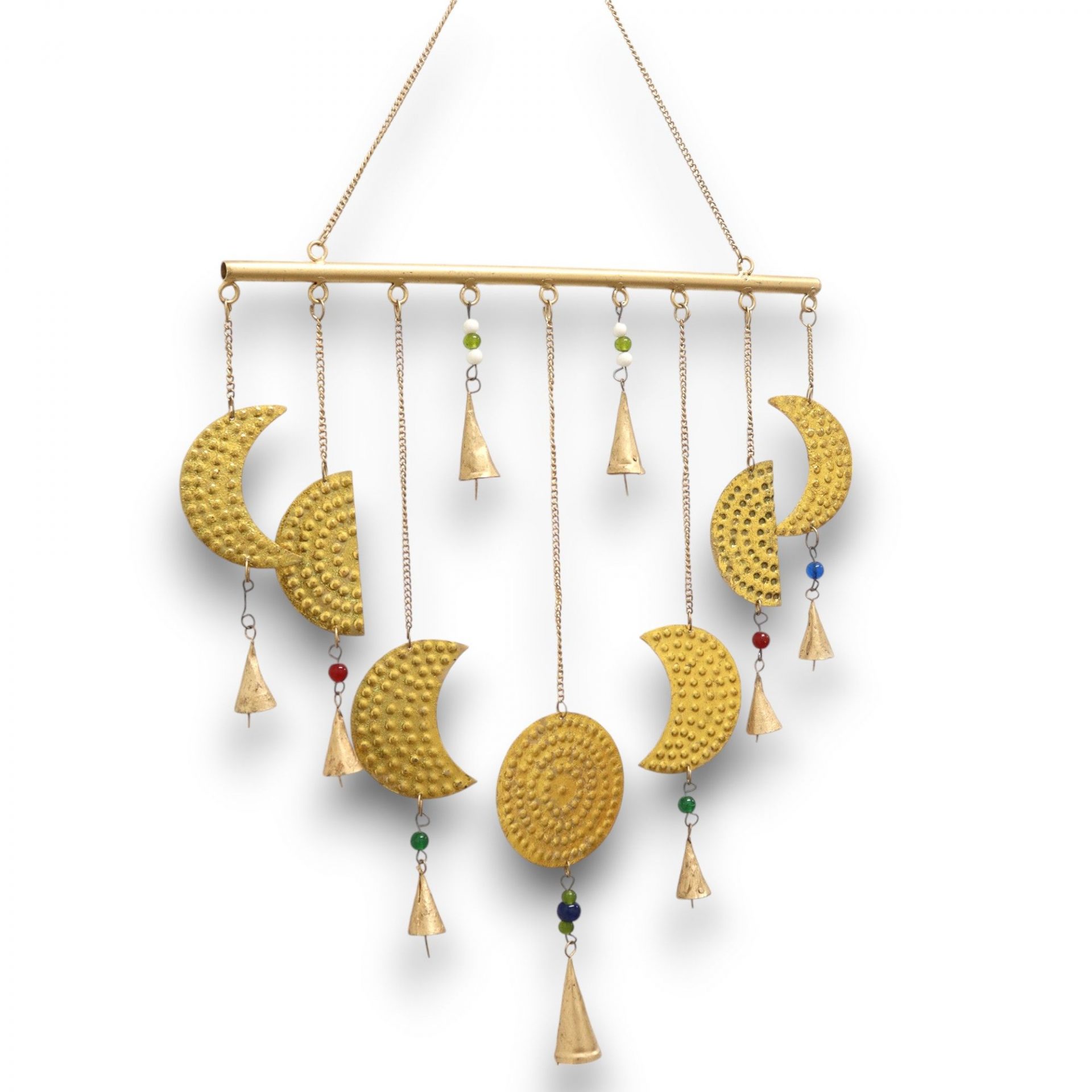 Carillon Indien Phases de la Lune en Laiton — Perles & Cloches | 43 × 40 cm – Image 2