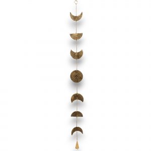 Carillon lunaire vertical phases de la lune en laiton doré texturé pointillé avec clochette, 25 cm — Lumen Arca