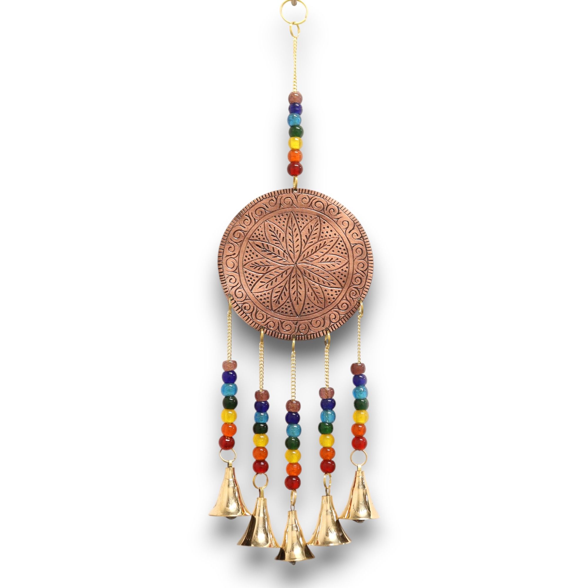 Carillon Arbre de Vie en Laiton Cuivré — Perles 7 Chakras & 5 Clochettes | 36 cm – Image 2