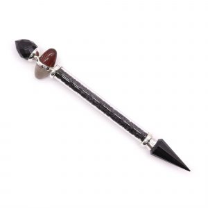 Baguette Magique Shiva Lingam en Tourmaline Noire et Agate – Protection & Ancrage