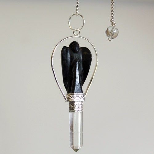 Pendule Ange en Agate Noire avec Anneau – Protection, Radiesthésie et Ancrage – Image 2